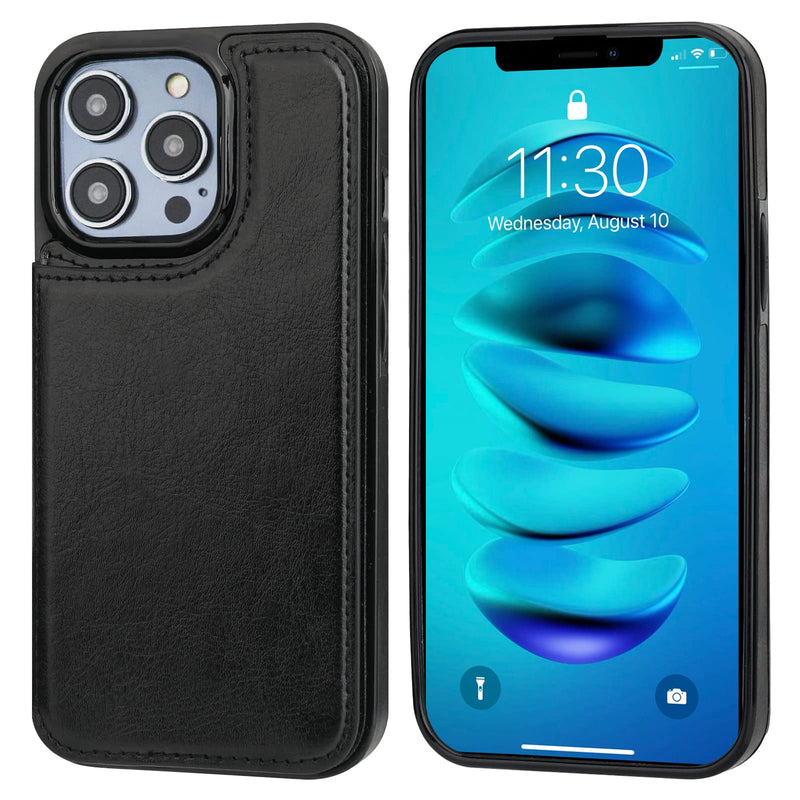 ONETOP Compatible with iPhone 14 Pro Max Wallet Case with Card Holder, PU Leather Kickstand Card Slots Case, Double Magnetic Clasp and Durable Shockproof Cover 6.7 Inch (Black) Black