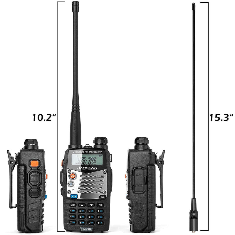 BaoFeng UV-5R 8W Ham Radio Walkie Talkie Dual Band 2-Way Radio with an Extra 3800mAh Battery Handheld Walkie Talkies with Baofeng Hand Mic and Programming Cable 1 Pack