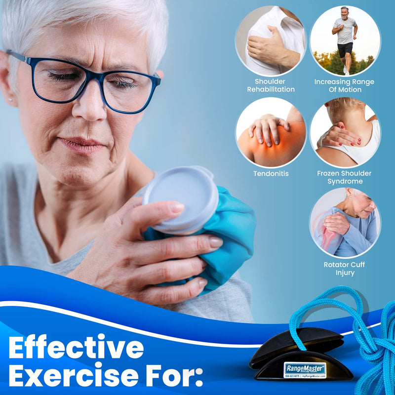 RangeMaster BlueRanger Shoulder Pulley with Patient Guide │ Aids Recovery and Rehabilitation │ Helps Enhance Pain Free Range of Motion │ Adjustable, Web Strap Door Attachment Blue