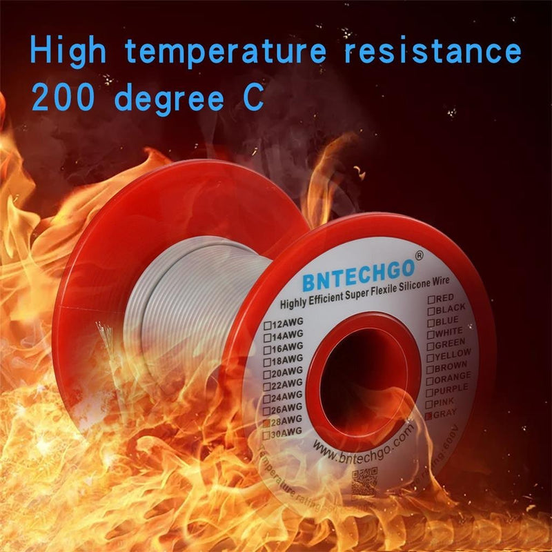 BNTECHGO 28 Gauge Silicone wire spool 250 ft Gray Flexible 28 AWG Stranded Tinned Copper Wire silicone wire 250ft silicone wire gray