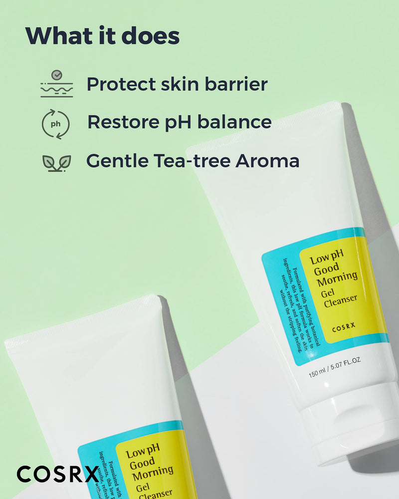 COSRX Low pH Good Morning Gel Cleanser, 5.07 fl.oz / 150ml | Mild Face Cleanser | Korean Skin Care for Acne Prone Skin, PH Balancing, Anti Acne, Breakouts Treatment 5.07 Fl Oz (Pack of 1)