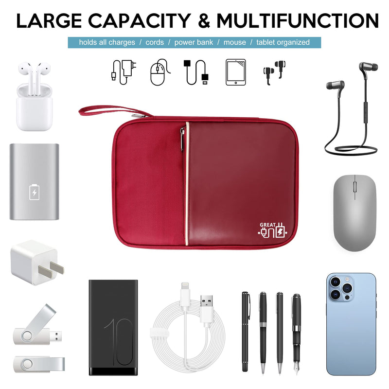SELLYFELLY Electronics Organizer Travel Cord Organizer Case Compact Electronics Accessories Bag for Cable, Cord, Charger, Phone, Hard Drive Wine Red