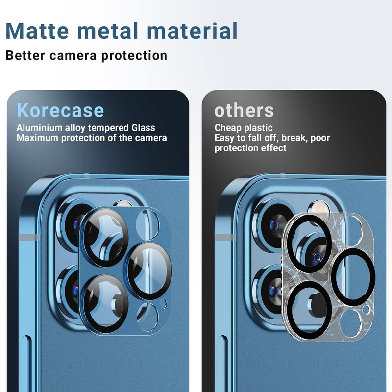 (2 Pack) Korecase for iPhone 12 Pro Max 6.7" Metal Camera Lens Protector Tempered Glass Film, Strong Adhesion, 9H Hardness Scratch Resistant Rear Camera Lens Cover Pacific Blue
