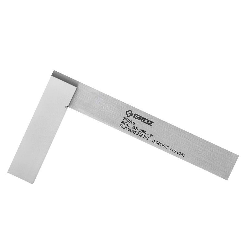 Groz 6-inch Machinist Steel Square | 16 Micron Squareness | #01003 6 Inch