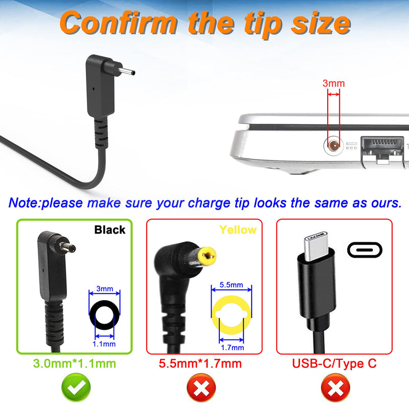 19V 3.42A 65W AC Adapter Charger Replacement for Acer Chromebook A11-065N1A A13-045N2A PA-1650-80 PA-1450-26 N15Q9 15 14 13 11 R11 CB3-532 CB3-131 CB5-132T CB5-571 C720 C740 N16P1 N15Q8 Power Cord