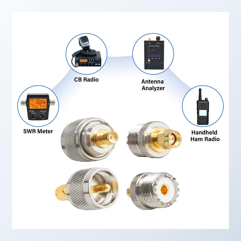 Anina 4pc SMA - UHF FR Coaxial Connector Kit SMA to PL259 SO239 UHF VHF Crimp Coax Adapter for CB Radio/Handheld Ham Radio Antenna/Walkie Talkie/Amateur Radio 4PC UHF to SMA