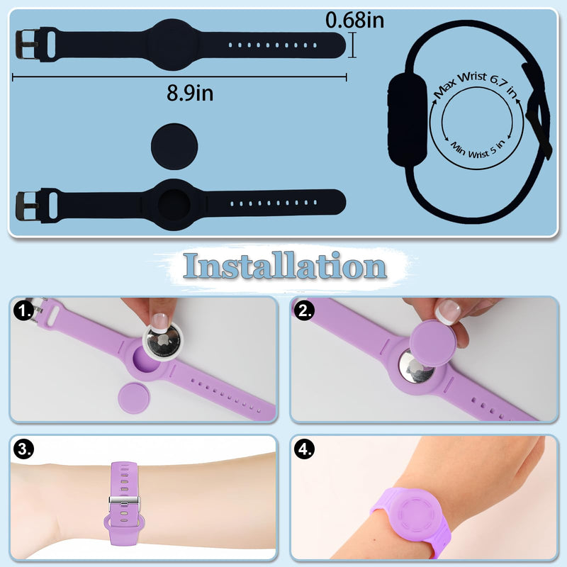 Waterproof Airtag Bracelet for Kids, Silicone Wristband Compatible with Apple Air Tag Hidden Holder Case, GPS Tracker Anti-Lost Adjustable Airtag Strap for Toddler Child (Black) Black 1 Pack