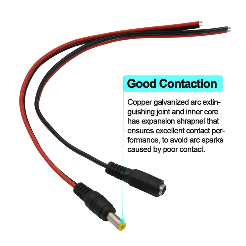 (Real 18AWG 43x2pcs Copper Strands) 20 Pairs DC Power Pigtail Cable, 12V 5A Male & Female Connectors for CCTV Security Camera and Lighting Power Adapter by MILAPEAK (2.1mm x 5.5mm, Ultra Thick)