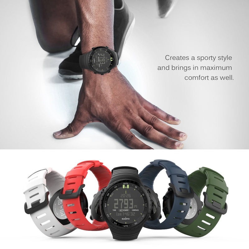 MoKo Watch Band Compatible with Suunto Core, Classic Replacement Soft Wrist Band Strap with Metal Clasp for Suunto Core Smart Watch, Fits 5.51"-9.06" (140mm-230mm) Wrist, All Black