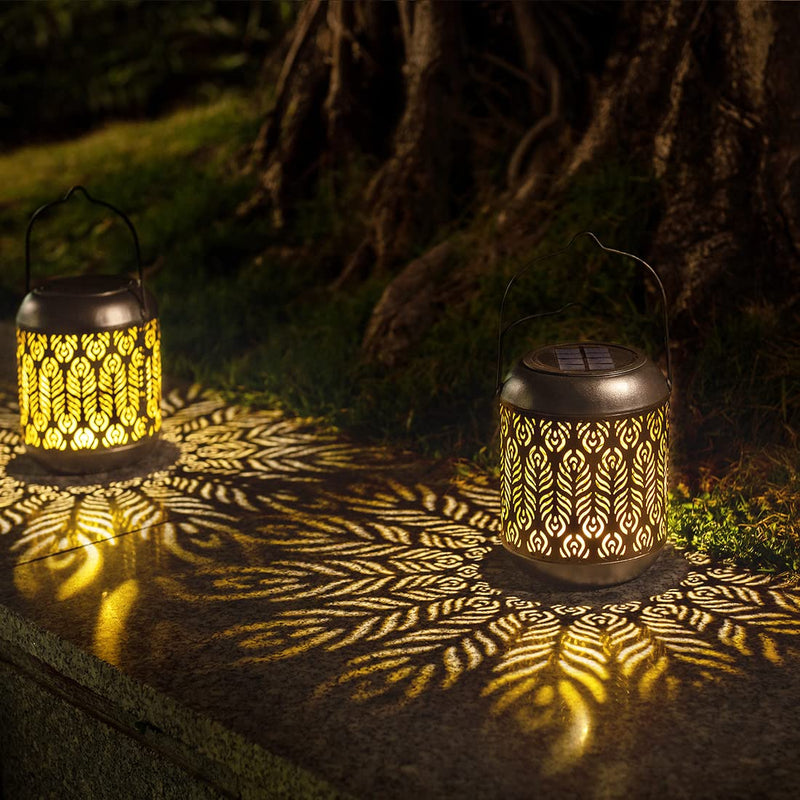 LeiDrail Solar Lantern Outdoor Hanging Lanterns Garden Metal Decorative Light Warm White LED Waterproof Landscape Lighting for Table Pathway Party Yard - 2 Pack