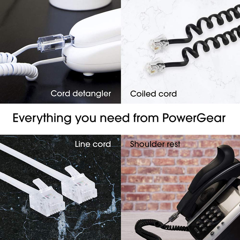 Power Gear Coiled Telephone Cord, 25 Foot Phone Cord, Works with All Corded Landline Phones, For Use in Home or Office, White, 76122 25 Feet 1 Pack