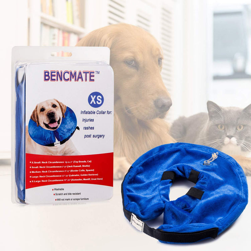 BENCMATE Protective Inflatable Collar for Dogs and Cats - Soft Pet Recovery Collar Does Not Block Vision E-Collar X-Small Blue