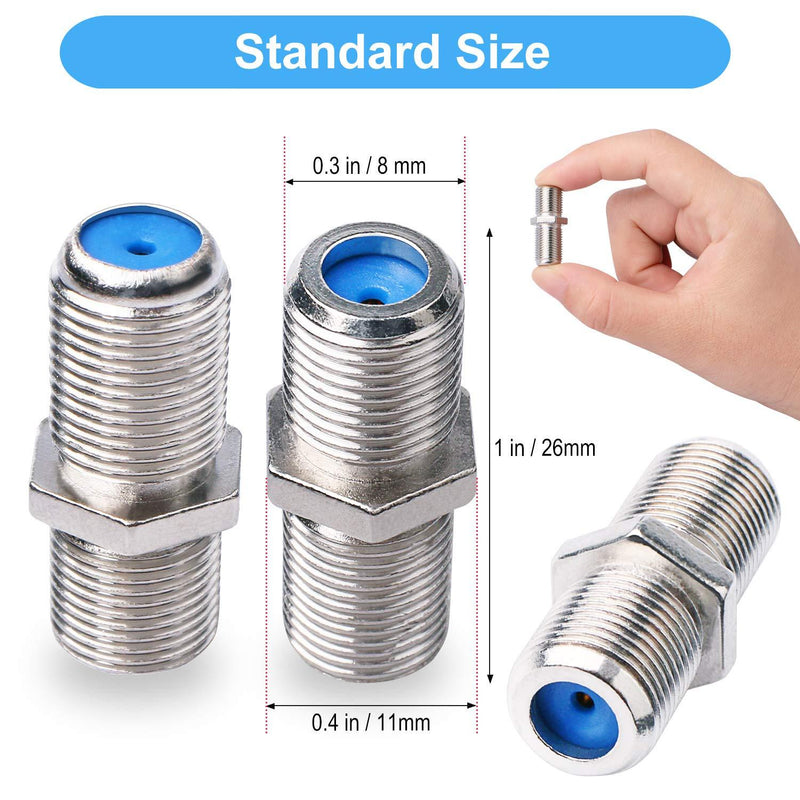 SAISN F81 Coaxial Cable Connector 3GHz F-Type RG6 Cable Extension Adapter (Pack of 10, Silver) 10 Pack