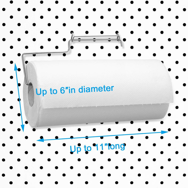 2 Pack Pegboard Paper Towel Holder, Stainless Steel Pegboard Hooks, Pegboard Organization Accessory Hook for Workshop, Garage, Kitchen, Laundry Room, Bathroom (Silver) Silver