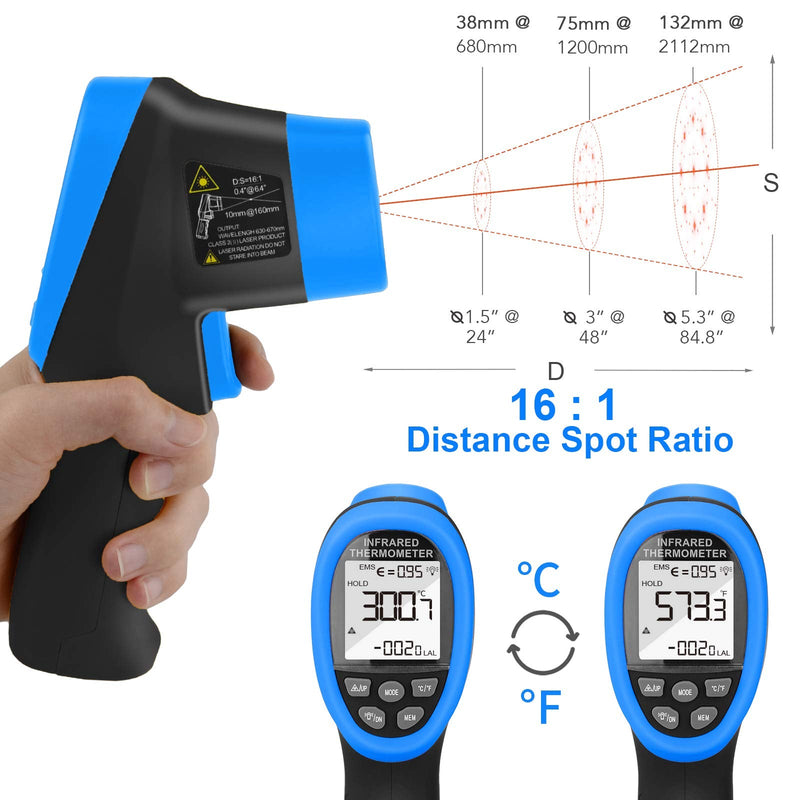 Digital Infrared Thermometer YF-985CAPP Non Contact Temperature Gun -58℉-1472℉ Pyrometer 16:1 Accurate IR Thermometer with Wireless Bluetooth,Backlight for Industry Kiln Forge【Not for Human】 985CAPP(With Bluetooth)