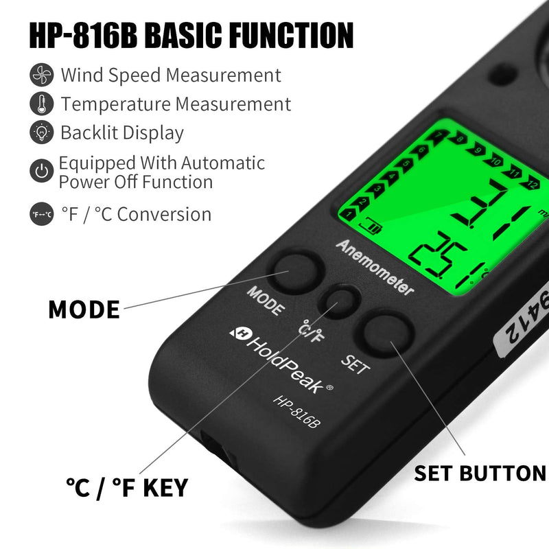 HoldPeak Anemometer Handheld HP-816B2PCS Wind Speed Meter Gauge Air Flow Velocity Measurement with Wind Chill Indication and Backlight for Windsurfing Kite Flying Shooting (Gift : Compass) 3-HP-816B*2PCS