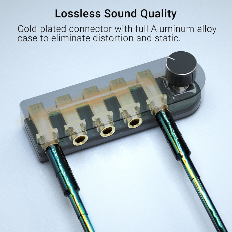 Cubilux Bidirectional 4-Channel 6.35mm Audio Selector, 1x TRS to 4X TRS Stereo 4-Port 1/4” Quarter Inch AUX Switch Box for Speaker, Headphones, Subwoofer, Home Audio System, Mixer, Amplifier Black, Signal Selector