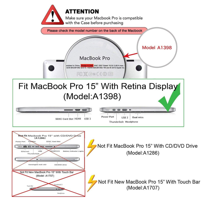 MOSISO Compatible with MacBook Pro 15 inch Case with Retina Display A1398, 360 Protective Sleeve Bag with 2 Front Separate Pockets&Plastic Hard Shell&Keyboard Cover&Screen Protector, Black