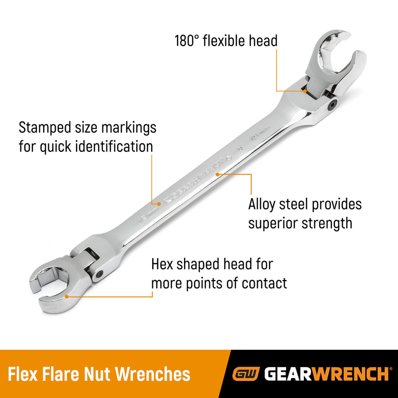 GEARWRENCH 3 Pc. Flex Head Flare Nut Wrench Set, Metric - 81915 3-piece kit