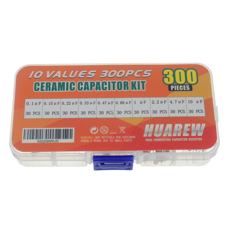 HUAREW 10 values 300 pieces ceramic capacitor 0.1 0.15 0.22 0.33 0.47 0.68 1 2.2 4.7 10 uF / 100-10000 nF classification kit