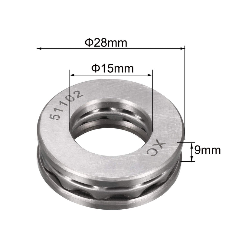 uxcell 51102 Miniature Thrust Ball Bearing 15mm x 28mm x 9mm Chrome Steel with Washer 4pcs