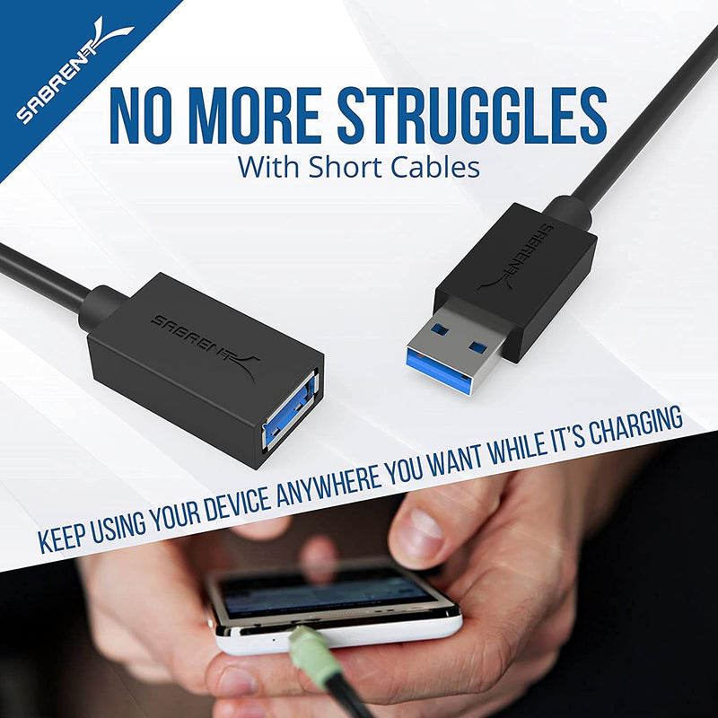 SABRENT 22AWG USB 3.0 Extension Cable A Male to A Female [Black] 3 Feet (CB-3030) BLACK 3 FT
