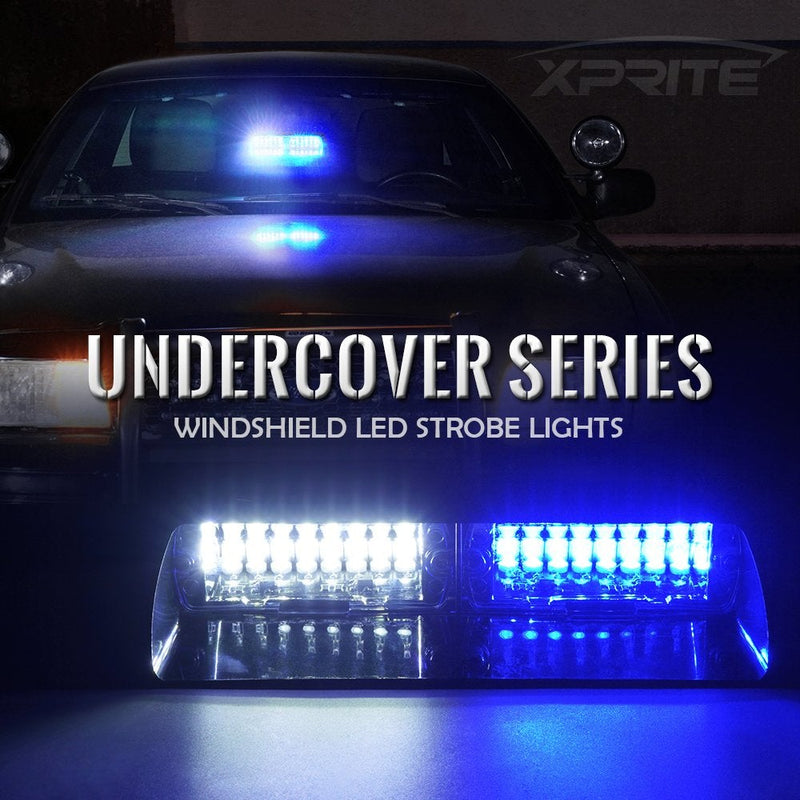 Xprite White Blue 16 LED High Intensity Emergency Hazard Warning Strobe Lights w/Suction Cups for Police Law Enforcement Vehicles Truck Interior Roof Windshield Dash Deck Flash Light #8 White Blue