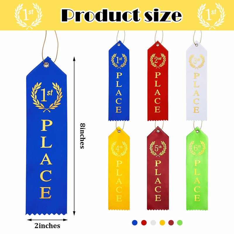 90 Swimming Gymnastics Track Award Ribbon Award Ribbons 1st to 6th Place Flat Carded Set First Place Prizes with Card and Rope Award Ribbon Organizer Contest Award Ribbons for Competition, 6 Color