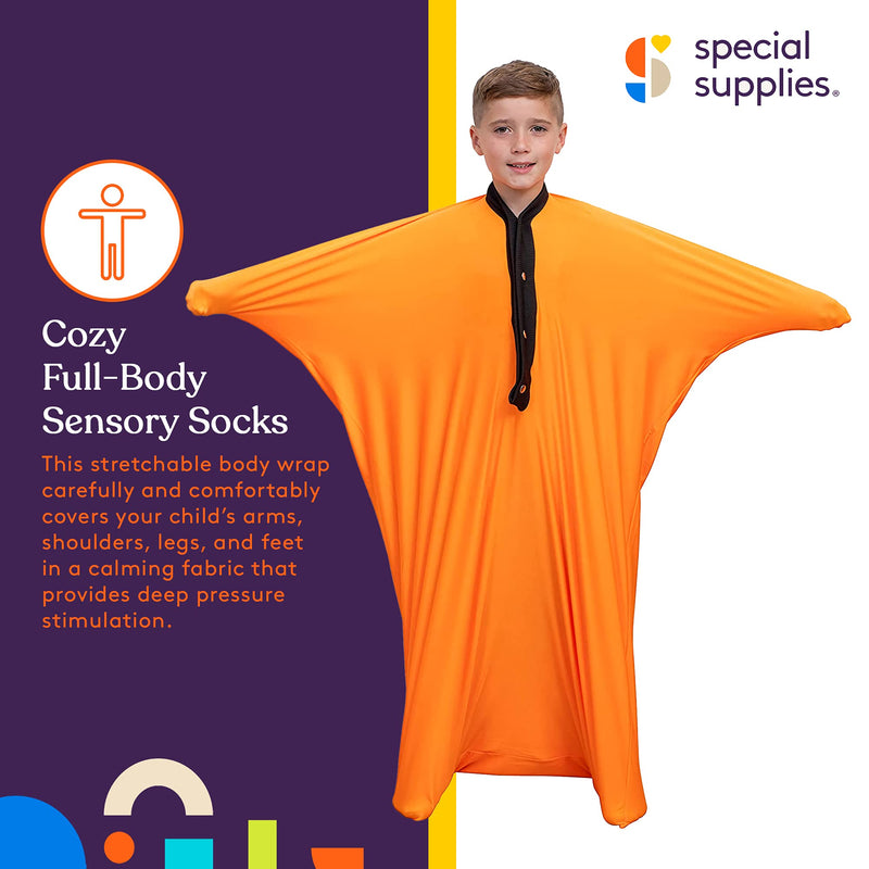 Special Supplies Orange Sensory Body Sock Full-Body Wrap to Relieve Stress, Stretchy, Breathable Cozy Sensory Sack for Boys, Girls, Safe, Comfortable, Calming Relief Cocoon (Medium 47"x27") Medium 47"x27"
