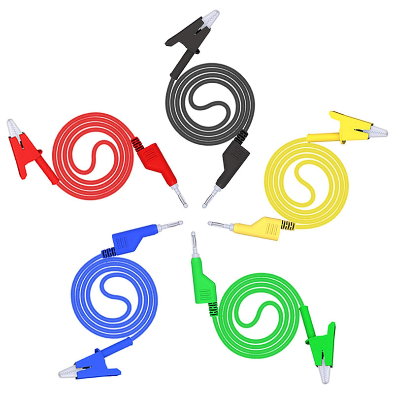 Goupchn 5PCS Test Leads 4mm Stackable Banana Plug to Crocodile Alligator Clips Flexible Cable Wire 3.3ft/1m for Multimeter Electrical Testing Banana Plug to Alligator Clip 3.3ft/1m