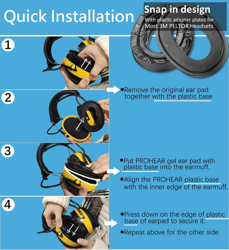 PROHEAR GEP01 Gel Ear Pads (Upgraded) for 3M PELTOR Headsets Gel Ear Pads for 3M Peltor