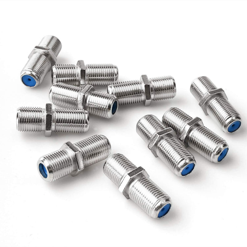 SAISN F81 Coaxial Cable Connector 3GHz F-Type RG6 Cable Extension Adapter (Pack of 10, Silver) 10 Pack