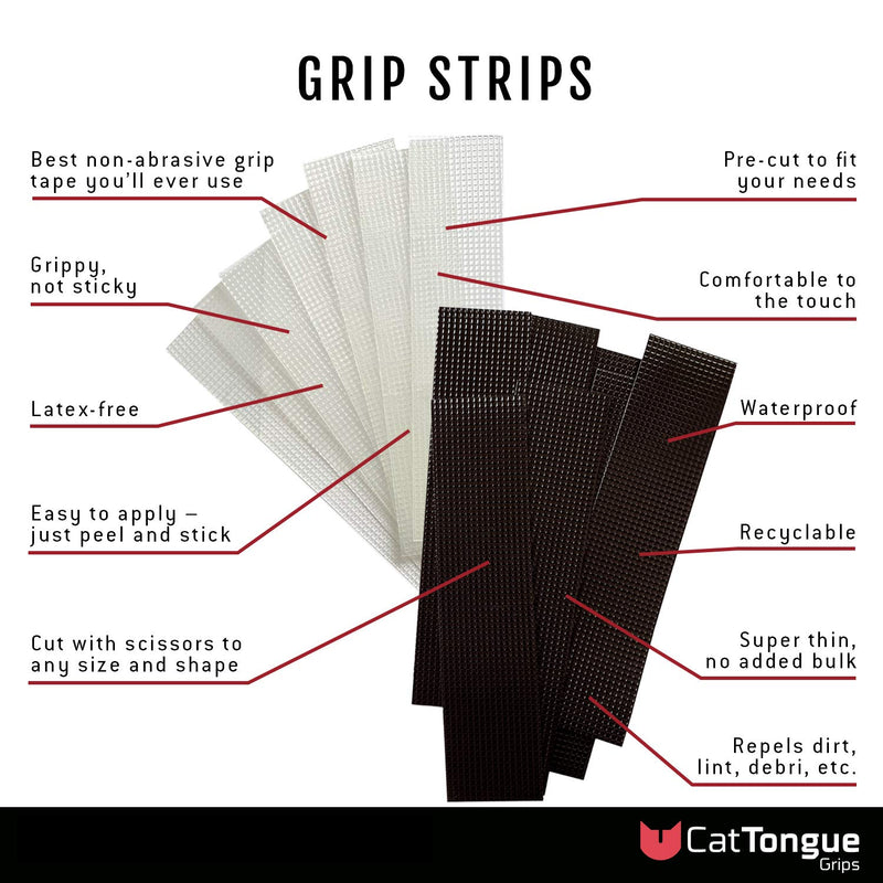 Non-Abrasive Grip Tape Strips by CatTongue - Heavy Duty Waterproof Non Slip Strips for Indoor & Outdoor Use - Thousands of Grippy Uses: Furniture, Bathtubs, Frames, Gaming and More! (Black) Black