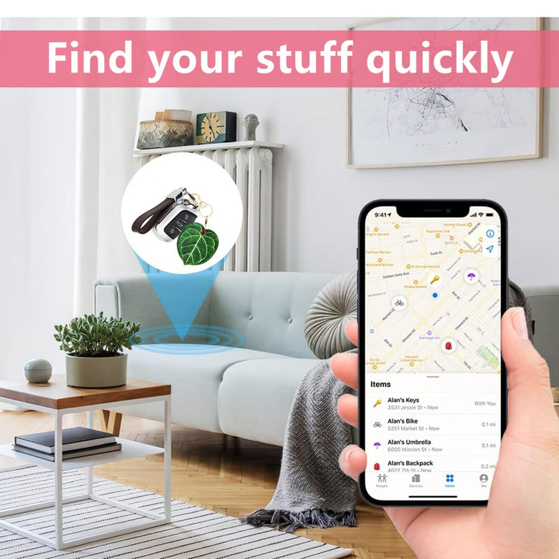 Leather Keychain Holder Case Compatible with Apple AirTag, Cute Protective Air Tag Cover with Keychain Ring, Anti-Scratch Finder GPS Tracker Case for Wallet Keys(Textured Leaves) Textured Leaves