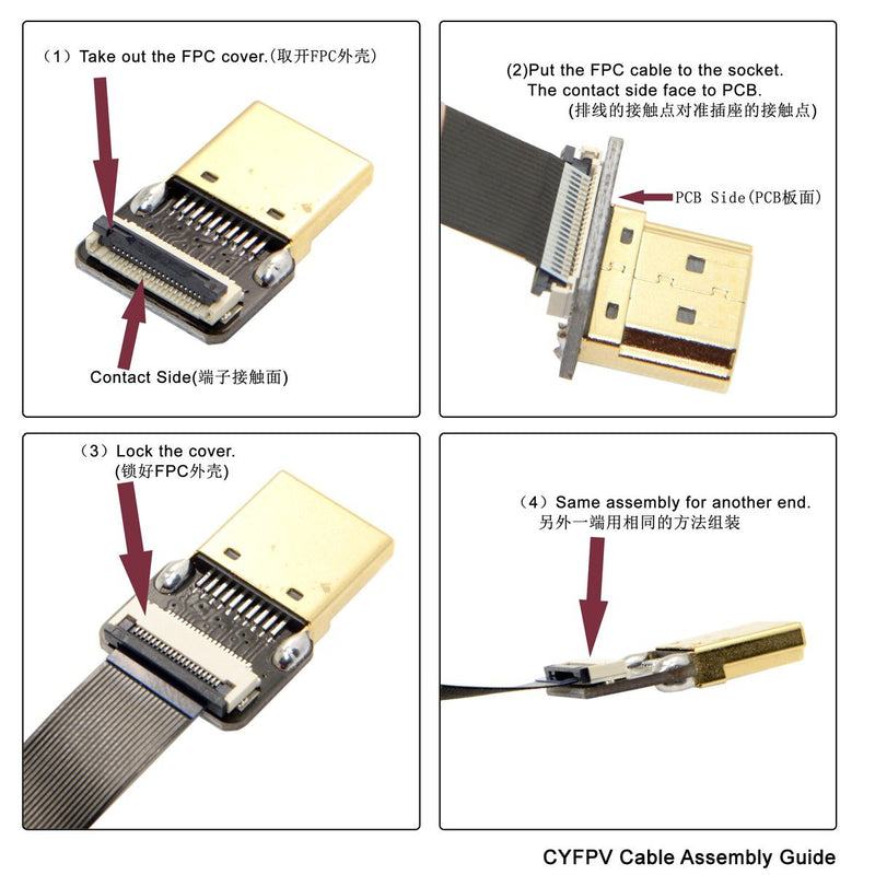 CY FPV Dual Up Angled 90 Degree HDMI Type A Male to Male HDTV FPC Flat Cable 20cm for Multicopter Aerial Photography 0.2m