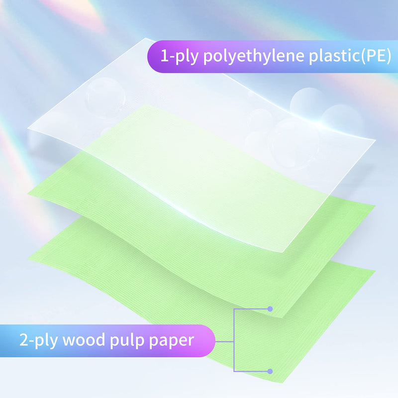 60 PCS Disposable Dental Bibs Waterproof Polyback Towel Tattoo Tray Covers, 3 Ply Dental Napkins Patient Bib Lap Cloths - Sturdy and Leakproof|13" x 18"|Green Green