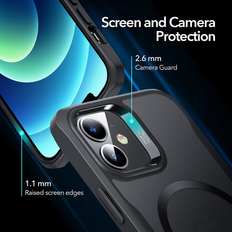 ESR Sidekick Hybrid Compatible with iPhone 12 Case/Compatible with iPhone 12 Pro Case (2020), with HaloLock Magnetic Wireless Charging, Scratch Resistant Back, Grippy Protective Frame, Frosted Black