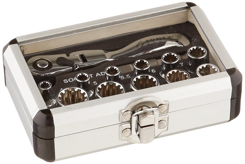 Sunex 9723 1/4-Inch Drive Universal Spline Socket Set with Mini-Flex Ratchet, 13-Piece 1/4" Drive Socket Set, Mini Ratchet