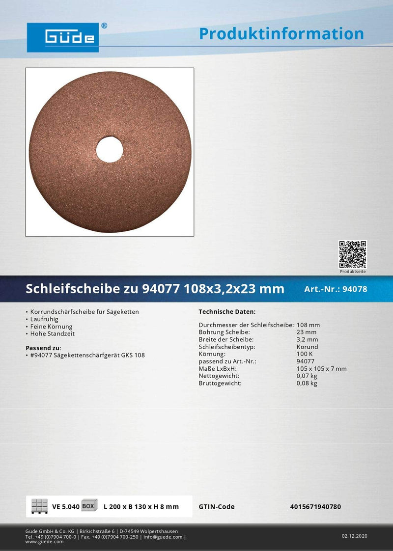 Güde grinding disc for GUEDE GKS 108 - 108 x 3.2 x 23 mm