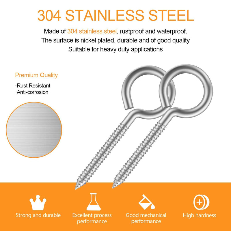 20pcs 2” 304 Stainless Screw Eyes Small Eyelet Screws Lag Eyebolt Steel Heavy Duty Hook Duty Lag Thread Eyebolt (20 pcs 2") 20 pcs 2"