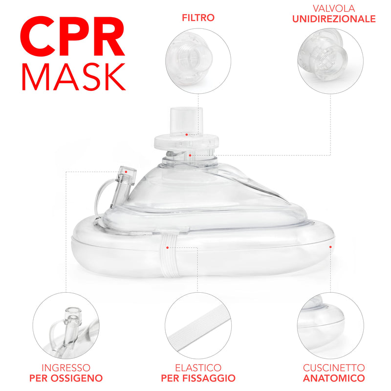 AIESI® Pocket Mask professional mask ventilation mask for mouth-to-mouth ventilation with one-way valve and filter, CPR Mask-Resuscitator 1 pezzo