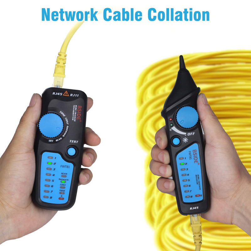 Bside Network Cable Tester RJ45 RJ11 Wire Tracker Telephone Line Tester LAN TV Electric Line Finder Toner Network Cable Collation Continuity Checker with Flashlight FWT81