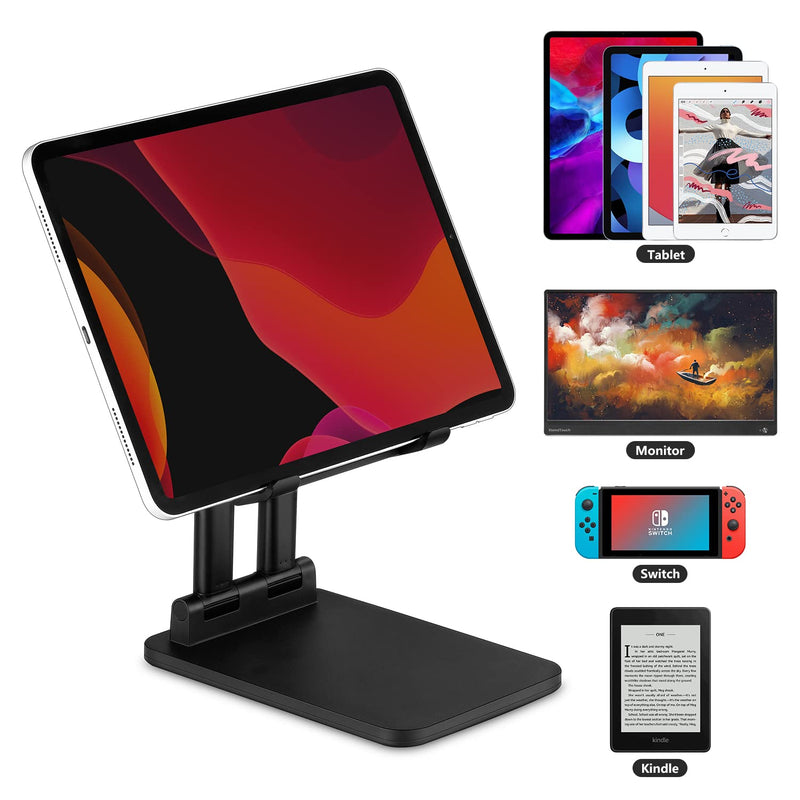 Pepper Jobs Tablet Holder Solid Sturdy Stand, Dual Tube Foldable for Ipad Pro Holder Stand, Universal Tablet Stand, Portable Monitor Stand Adjustable Height and Viewing Angle Extremely Stable (Black) Black