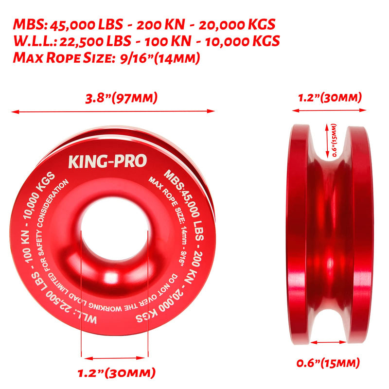 KING-PRO Snatch Recovery Ring, 45000 lbs Winch Snatch Block Pulley Towing Ring, for ATV UTV SUV Truck Off-Road Vehicle Towing Soft Shackle Recovery（Red） RED