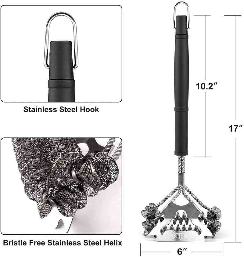 GRILLART Grill Brush Bristle Free & Scraper - Safe BBQ Brush for Grill - Non Wire Stainless Grill Cleaner/Cleaning Brush - Best Rated BBQ Accessories Scrubber - Safe for Porcelain/Gas/Charbroil Grates