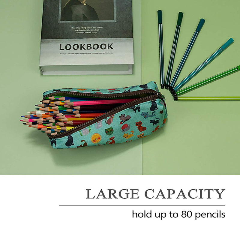 LParkin Cute Cat Pencil Case Pouch Make Up Case Stationary Kawaii Pencil Box Teacher Gift Gadget Bag Cosmetic Bag Blue