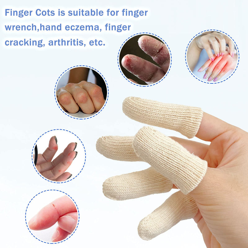 EvridWear 20PCS Premium Cotton Comfort Cushion Finger Toe Thumb Cot Sleeves Protect Fingertips Hand Eczema Skin Cracking Calluses Wicks Moisture Jewelry Clean Smudges (Short Length) 1 Pack Short