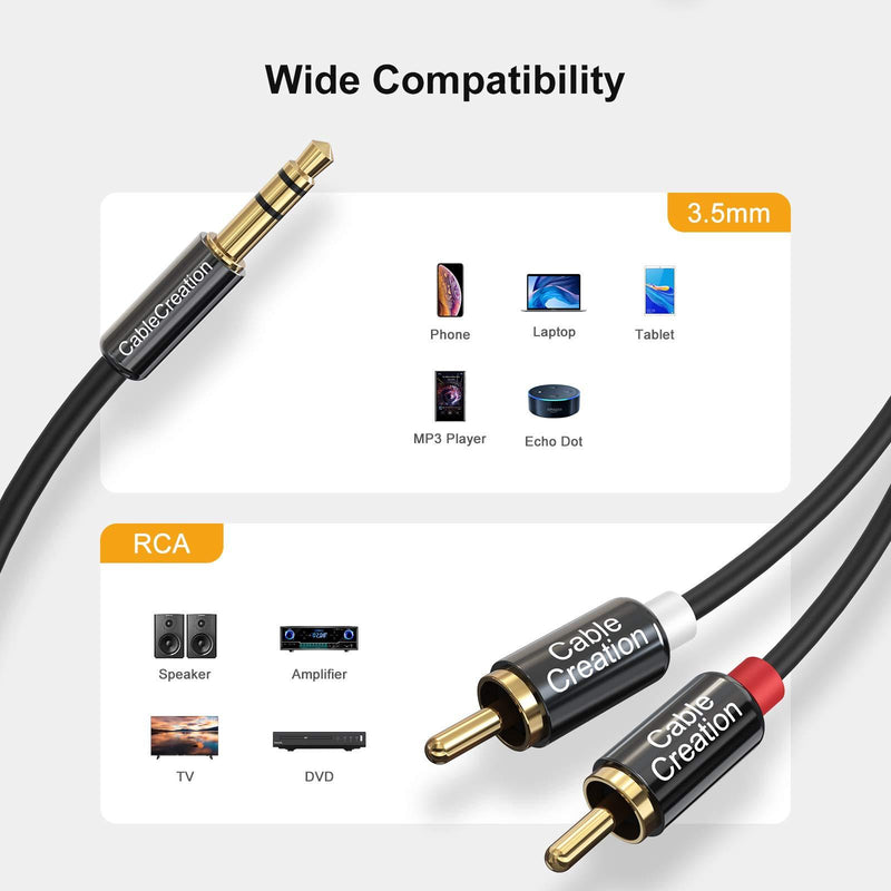 3.5mm to RCA Cable 16.5ft Long, CableCreation 3.5mm TRS Male to 2RCA Male Stereo Y Splitter RCA Cord Compatible with Echo Dot, Smartphone, MP3, Tablet, Stereo Receiver, Car, Speaker, HDTV ect, 5M 1 Pack