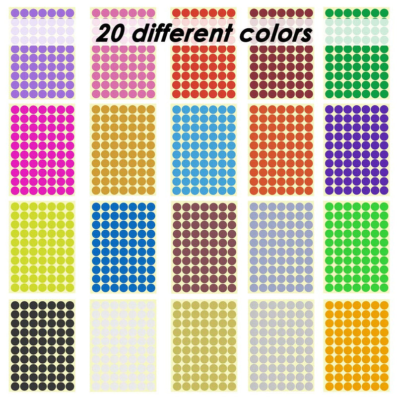 2800 pcs 3/4" Round Coding Circle Dot Labels, SourceTon 20 Colors Neon Color Coding Dots Round Stickers