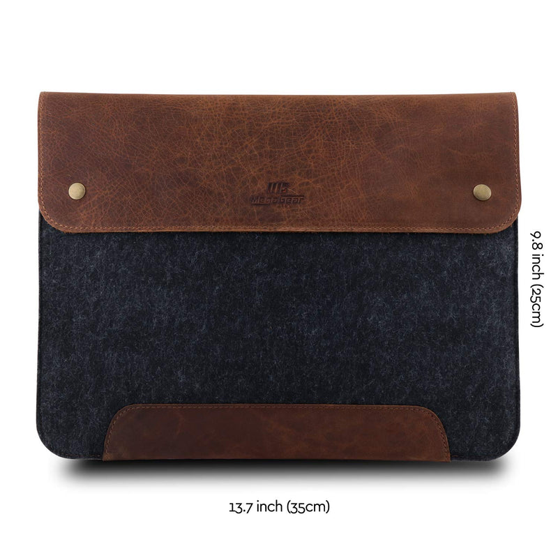 MegaGear Genuine Leather and Fleece MacBook Bag 13.3 & 14 Inch - Brown 13” & 14”